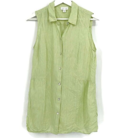 J.Jill Love Linen Button Front Tunic Peplum back Sleeveless Top XS - Picture 4 of 9